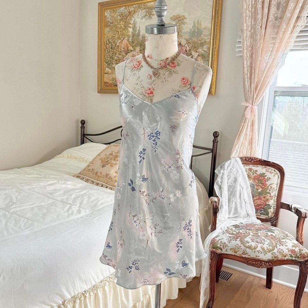 Silver Floral Slip Dress Y2k Oyo Silver Floral Slip Dress